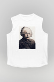 Albert Einstein Yazılı Portre Baskılı Unisex Kolsuz Beyaz Tişört - Tshirt