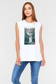 Alcest Baskılı Beyaz Unisex Kolsuz Tişört - Tshirt