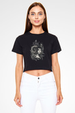 Alcest Baskılı Siyah Crop Top Kadın Tişört - Tshirt