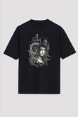 Alcest Baskılı Unisex Siyah Oversize Tişört - Tshirt