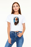 Alexander Graham Bell Baskılı Kadın Crop Top Beyaz Tişört