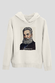 Alexander Graham Bell Yazılı Portre Baskılı Unisex Ekru Hoodie