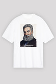 Alexander Graham Bell Yazılı Portre Baskılı Unisex Oversize Beyaz Tişört - Tshirt
