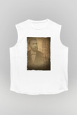 Alfred Nobel Baskılı Unisex Kolsuz Beyaz Tişört - Tshirt