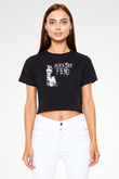 Alien Sex Fiend Baskılı Siyah Crop Top Kadın Tişört - Tshirt