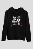Alien Sex Fiend Baskılı Unisex Siyah Kapüşonlu Sweatshirt