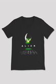 Alien Siyah Unisex V Yaka Tişört T-Shirt