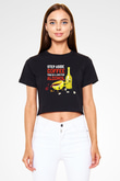 Alkol Siyah Crop Top Tişört