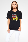 Alkol Siyah Unisex V Yaka Tişört T-Shirt