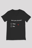 Alkol Siyah Unisex V Yaka Tişört T-Shirt