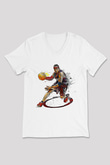Allen Iverson Baskılı Beyaz Unisex V Yaka Tişört - Tshirt