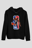 Allen Iverson Baskılı Unisex Siyah Kapüşonlu Sweatshirt
