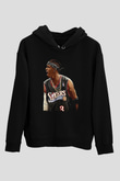 Allen Iverson Baskılı Unisex Siyah Kapüşonlu Sweatshirt