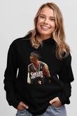 Allen Iverson Baskılı Unisex Siyah Kapüşonlu Sweatshirt