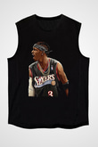 Allen Iverson Baskılı Unisex Siyah Kolsuz Tişört - Tshirt