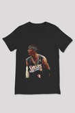 Allen Iverson Baskılı Unisex Siyah V Yaka Tişört - Tshirt