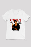 Alpacino Scarface Beyaz Unisex V Yaka Tişört