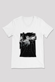 Alucard Baskılı Beyaz Unisex V Yaka Tişört - Tshirt