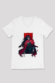 Alucard Baskılı Beyaz Unisex V Yaka Tişört - Tshirt