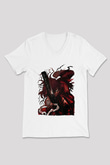 Alucard Baskılı Beyaz Unisex V Yaka Tişört - Tshirt
