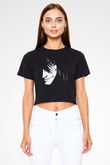 Alucard Baskılı Siyah Crop Top Kadın Tişört - Tshirt