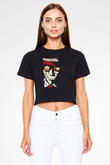 Alucard Baskılı Siyah Crop Top Kadın Tişört - Tshirt