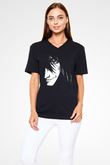 Alucard Baskılı Unisex Siyah V Yaka Tişört - Tshirt