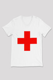 Ambulans şoförü Beyaz Unisex V Yaka Tişört T-Shirt