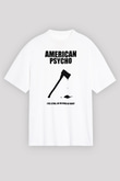 American Psycho Baskılı Beyaz Unisex Oversize Tişört - Tshirt