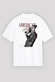 American Psycho Baskılı Beyaz Unisex Oversize Tişört - Tshirt