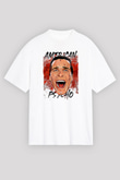 American Psycho Baskılı Beyaz Unisex Oversize Tişört - Tshirt