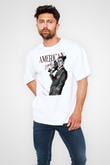 American Psycho Baskılı Beyaz Unisex Oversize Tişört - Tshirt