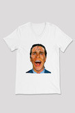 American Psycho Baskılı Beyaz Unisex V Yaka Tişört - Tshirt
