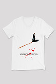 American Psycho Baskılı Beyaz Unisex V Yaka Tişört - Tshirt