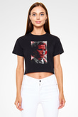 American Psycho Baskılı Siyah Crop Top Kadın Tişört - Tshirt