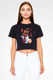 American Psycho Baskılı Siyah Crop Top Kadın Tişört - Tshirt