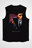 American Psycho Baskılı Unisex Siyah Kolsuz Tişört - Tshirt