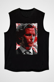 American Psycho Baskılı Unisex Siyah Kolsuz Tişört - Tshirt