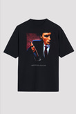 American Psycho Baskılı Unisex Siyah Oversize Tişört - Tshirt