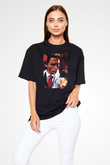 American Psycho Baskılı Unisex Siyah Oversize Tişört - Tshirt
