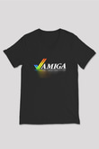 Amiga 500 Baskılı Unisex Siyah V Yaka Tişört - Tshirt
