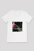 Amy Winehouse Baskılı Beyaz V Yaka Unisex Tişört