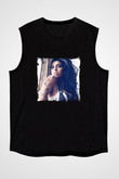 Amy Winehouse Baskılı Unisex Siyah Kolsuz Tişört