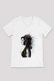 Amy Winehouse Beyaz Unisex V Yaka Tişört T-Shirt