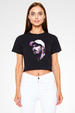 Andy Murray Baskılı Siyah Crop Top Kadın Tişört - Tshirt