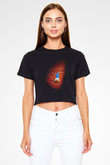 Andy Murray Baskılı Siyah Crop Top Kadın Tişört - Tshirt