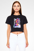Andy Murray Baskılı Siyah Crop Top Kadın Tişört - Tshirt