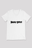 Angry Birds Beyaz Unisex V Yaka Tişört T-Shirt
