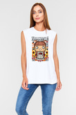 Annabelle Baskılı Unisex Beyaz Kolsuz Tişört