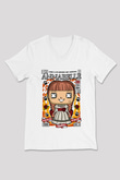 Annabelle Baskılı Unisex Beyaz V Yaka Tişört